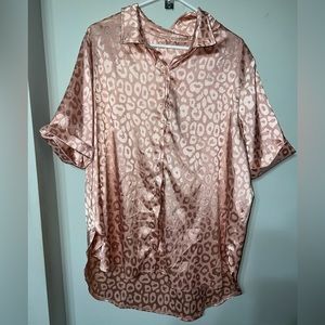 Women’s Satin Short Sleeved Animal Print Blouse